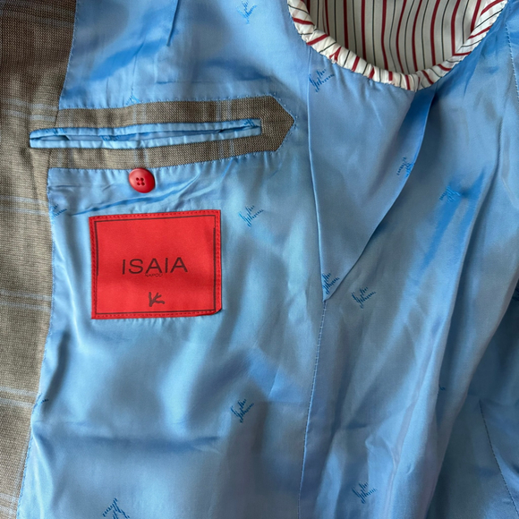 Isaia Sand & Sky Blue CASHSILK Sport Coat Blue Windowpane - 52 (42US) 8R -Italy - Picture 6 of 13